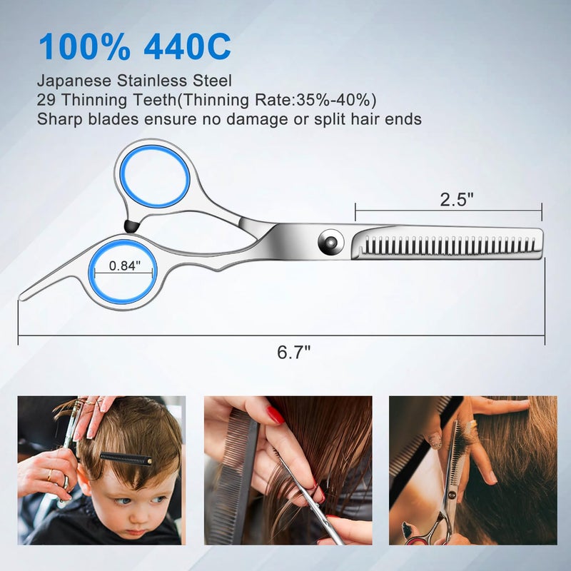 Sirabe 11 PCS Hair Cutting Thinning Scissors Set, Sapphire Professional Haircut Scissors Kit Stainless Steel Barber Texturizing Shears Tools for Salon Hairdressing Home - Image 3